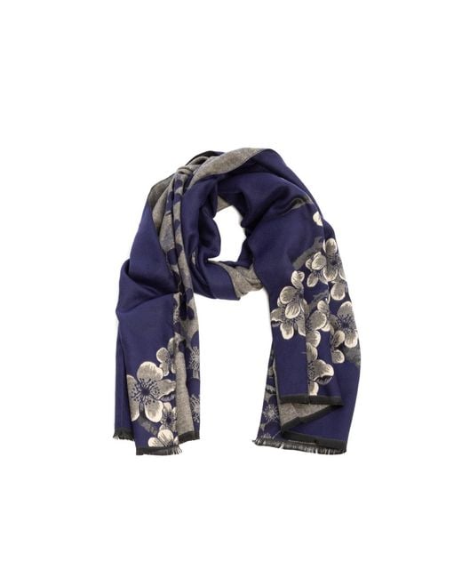 Saachi Blue Two Color Floral Reversible Scarf