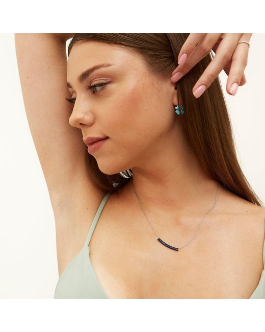 Spero London Blue Sterling Concave Bar Necklace
