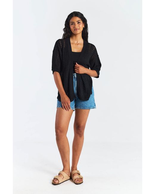 Brodie Cashmere Black Open Stitch Kimono