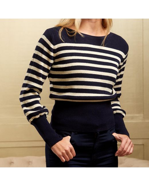 Guinea London Blue Breton & Cream Lurex Stripe Wool & Cashmere Jumper