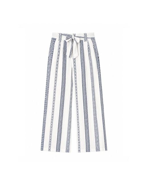 Yumi' White Linen Mix Cropped Trousers With Tie Belt