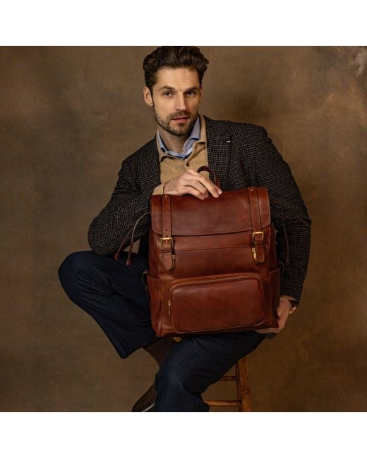 Time Resistance Brown Leather Backpack for men