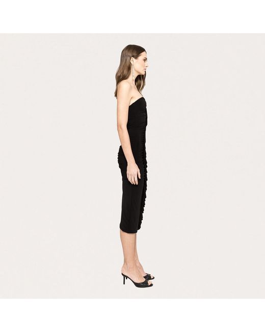 Nissa Black Ruffled Ruched Jersey Midi Dress
