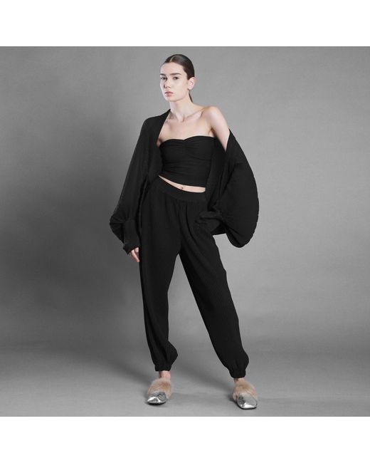 Silvia Serban Black Pleated Crepe Scarf-Shawl