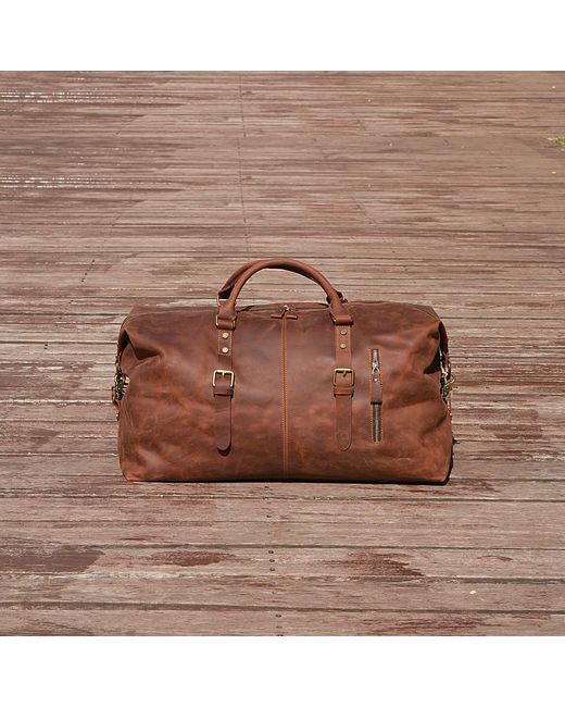 Touri Brown Zip Detail Genuine Leather Holdall