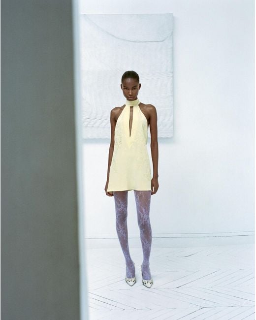 Maison sél Yellow Embroidered Mini Dress
