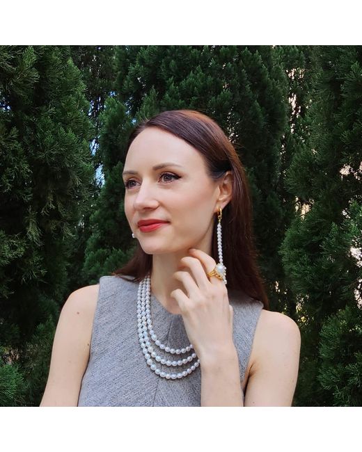 Farra Metallic Baroque Pearls With Band Adjustable Ring