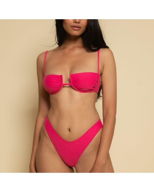 Montce Pink Raspberry Lulu Zig-Zag Stitch Bikini Bottom
