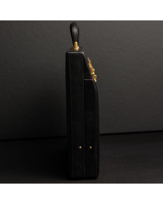 Time Resistance Black Leather Attaché Case Briefcase for men