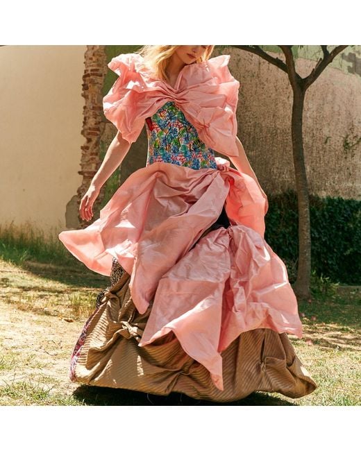 Miro Misljen Pink Flamingo Patchwork Gown