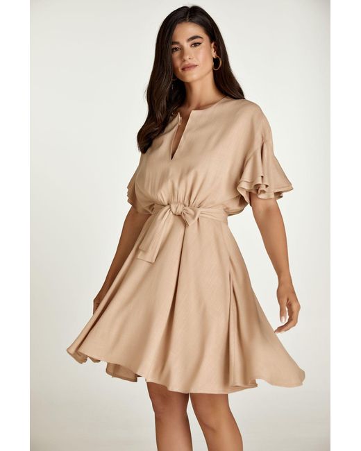 Conquista Natural Dress With Ruffle Sleeves