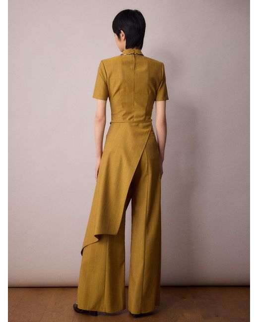 Amanda Thompson Couture Metallic Tilda Asymmetric Top/ Mustard Pinstripe