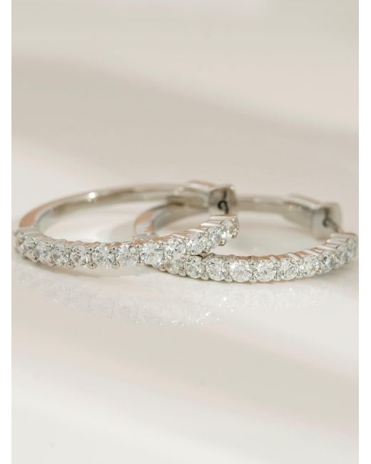 Diamonbliss Metallic Embellished With Swarovski Plated Hoop Earrings One And Half Inch