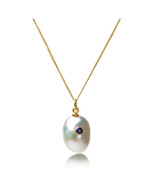 The Jewellery Store London Metallic Keshi Pearl Necklace With Sapphire