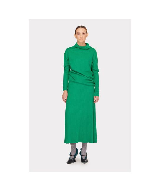 Julia Allert Green Rib Knit Suit Asymmetric Blouse & Basik Skirt Bright