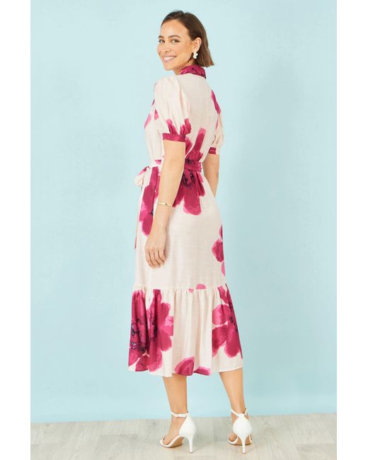 Yumi' Pink Scattered Floral Shirt Dress