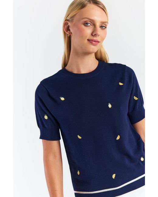 Brodie Cashmere Blue Lemon Ditsy Embroidery Tee