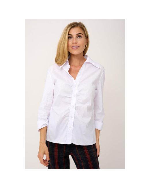 At Last White Ruched Cotton Shirt