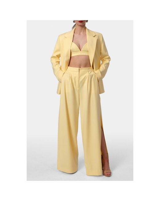 AGGI by HALEWSKI Yellow Omena Butter Long Wide Trouser With Slits