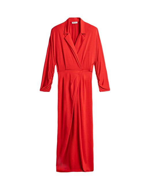 Nocturne Red Shirt Collar Draped Maxi Dress
