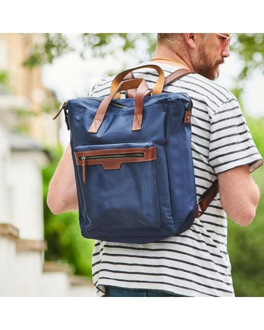 VIDA VIDA Blue Leather Trim Top Zip Backpack