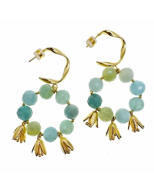 Farra Metallic Bohemia Style Aquamarine With Flower Charms Earrings