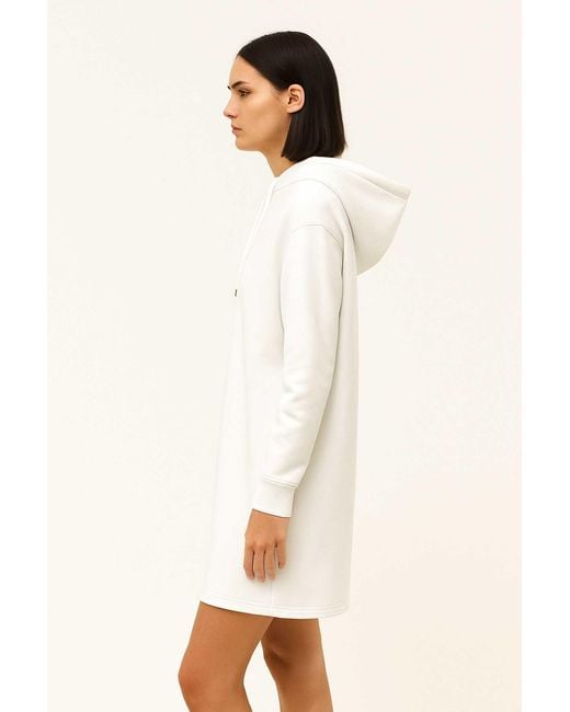 Conquista White Neutrals Ecru Cotton-Blend Hoodie Dress