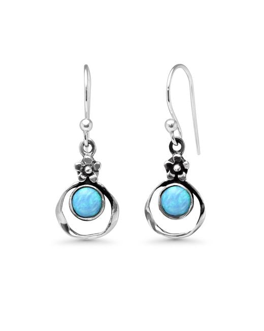 Isla Silver Blue Sterling Fire Opal Earrings With Flower Detail