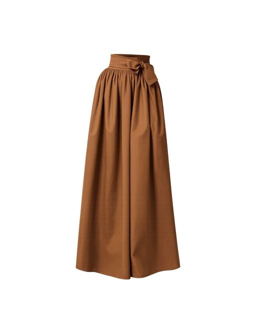 Nikka Place Brown Long Pleated High Waisted Skirt With Bow And Pockets