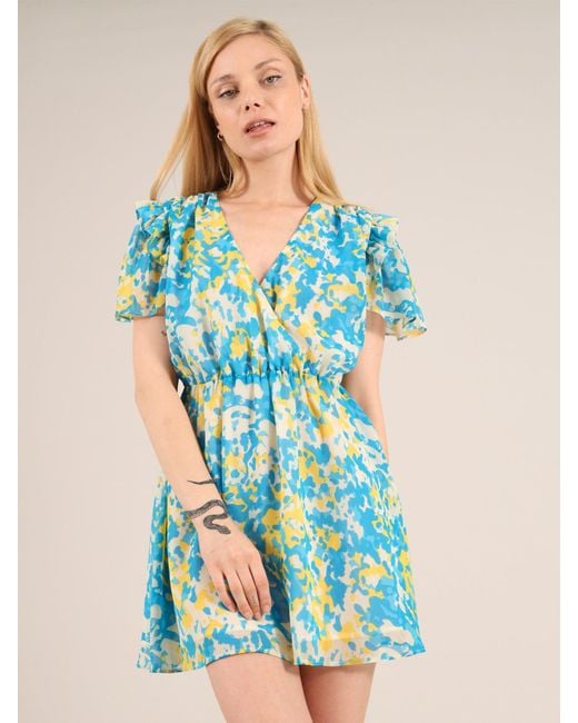 blonde gone rogue Blue Wildflower Surplice Day Dress, Upcycled Polyester