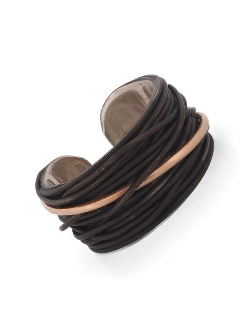 Ebru Jewelry Black Sterling & Leather Ring With Accent for men