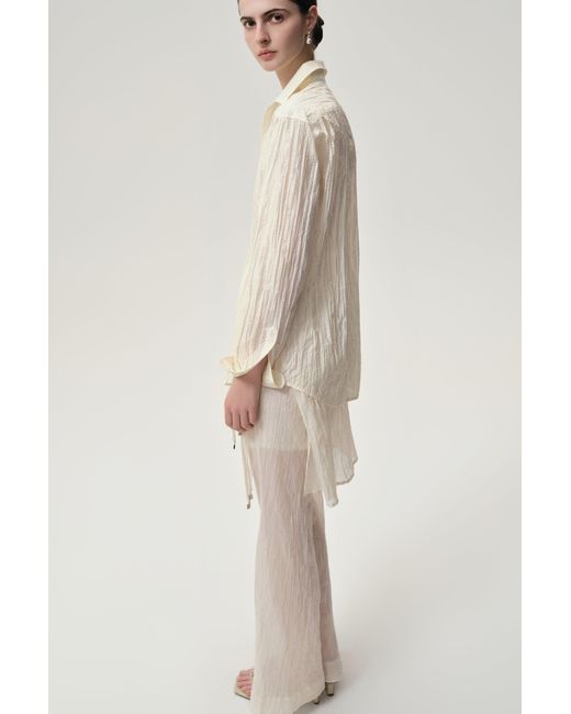 FRONT ROW SHOP White Crinkled Gauze Shirt Ecru