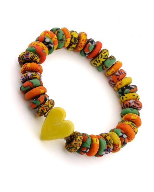 Ebru Jewelry Metallic Murano Heart & African Colorful Beaded Summer Bracelet