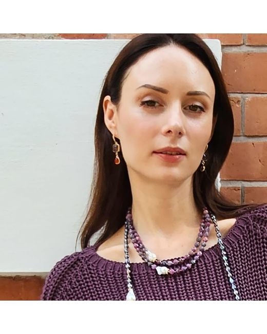 Farra Red Natural Garnet With Agate Dangle Earrings