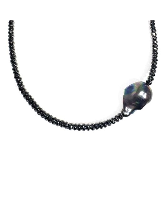 Rachel Nathan Blue Mini Beaded: Hematite & Peacock Pearl Necklace