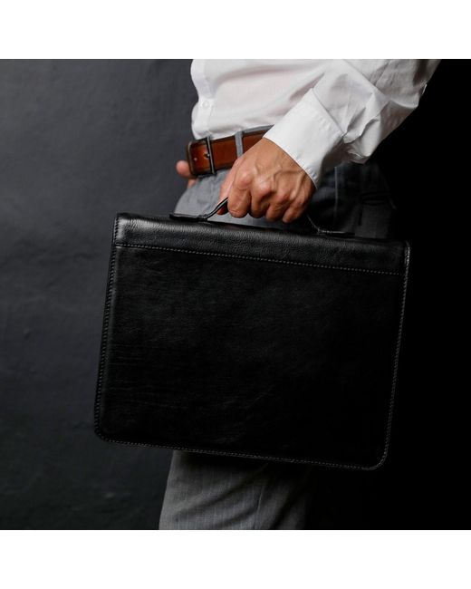 Time Resistance Black Leather Portfolio With Binder