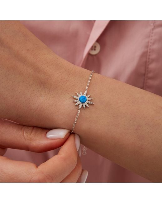 Spero London Blue Opal Sun Sterling Necklace Earring & Bracelet Set