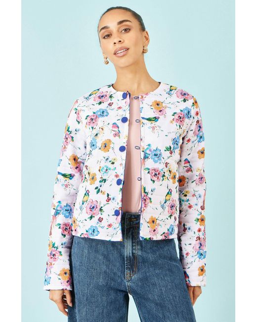 Yumi' Blue Floral Embroidery Cotton Jacket