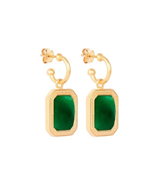 Lila Rasa Green Rectangular Emerald Crystal Hoops