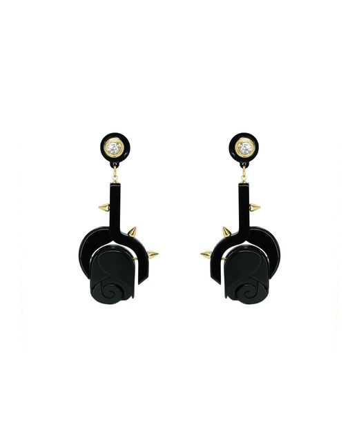 Gissa Bicalho Black Handmade Acrylic Earring Rose Pendant