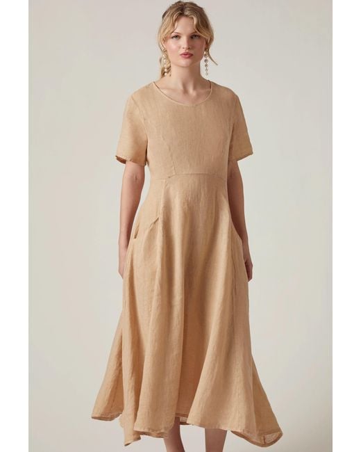 James Lakeland Natural Neutrals Sand Linen Midi Dress