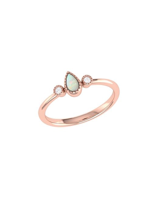 LMJ Gray Pear Shaped Opal & Diamond Birthstone Ring In 14k Rose Gold