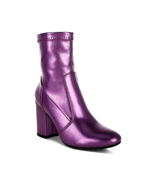 Rag & Co Purple Tirana Metallic Pleather Sock Boots