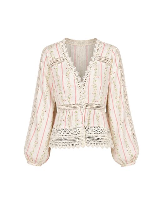 Rose & Nancy Natural Neutrals Ellen Crochet Trim Cotton Blouse