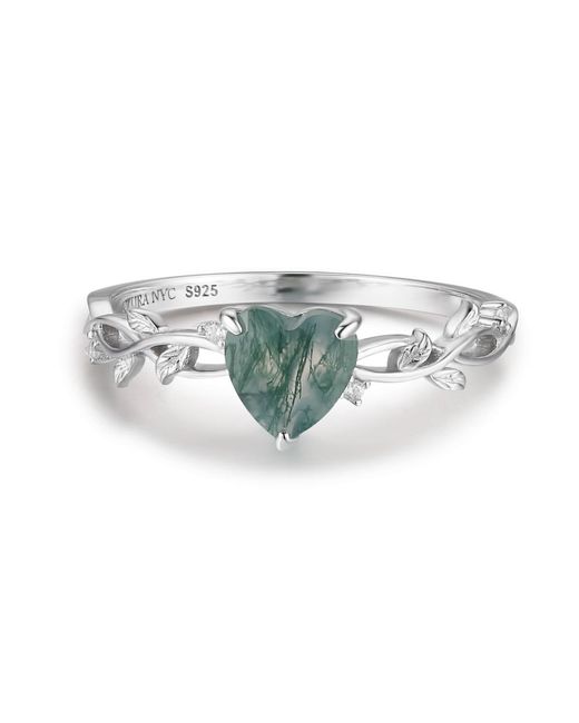 Azura Jewelry New York Green Everlasting Heart Moss Agate Ring Vermeil