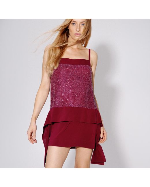 Langner Cherry Silk Embroidered Mini Dress