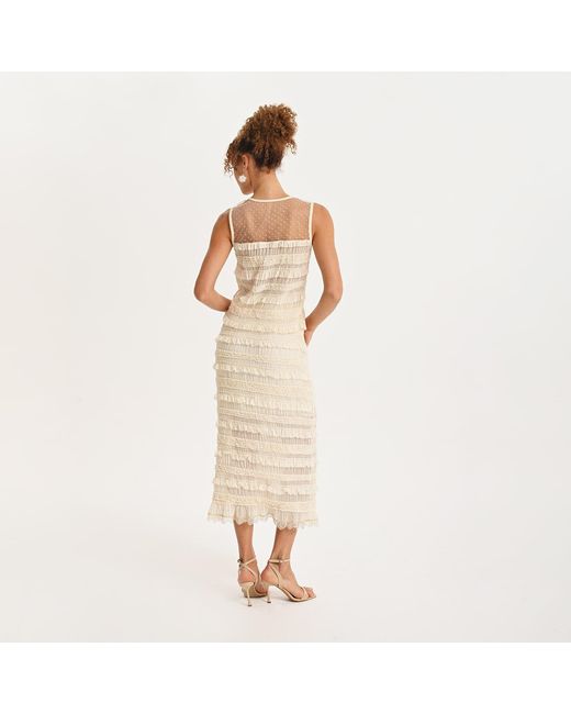 Lalipop Design Natural Neutrals Sheer Panel Embellished Top