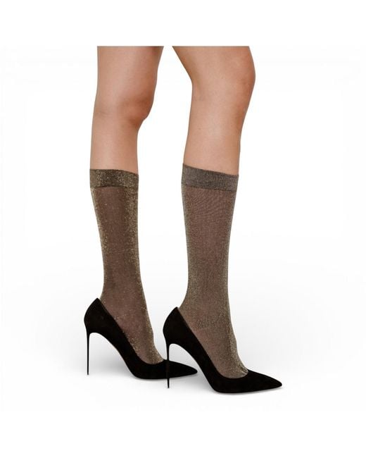 HIGH HEEL JUNGLE by KATHRYN EISMAN Brown Glitterati Tall Socks