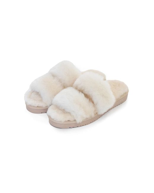 Pretty You London White Sheepskin Slider Slipper Jinx In Natural