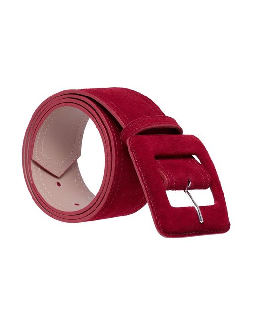 BeltBe Red Suede Square Buckle Belt